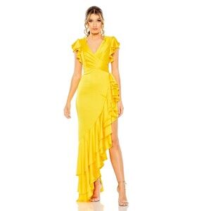 Mac Duggal Women's Yellow 49529 SZ 16 Asymmetrical Skirt Open Back Dress NWT